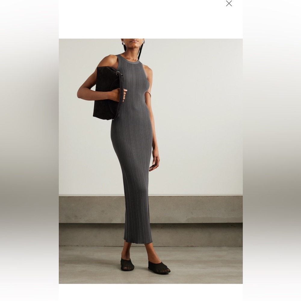 Sleeveless Ribbed Maxi Dress in Charcoal Gray